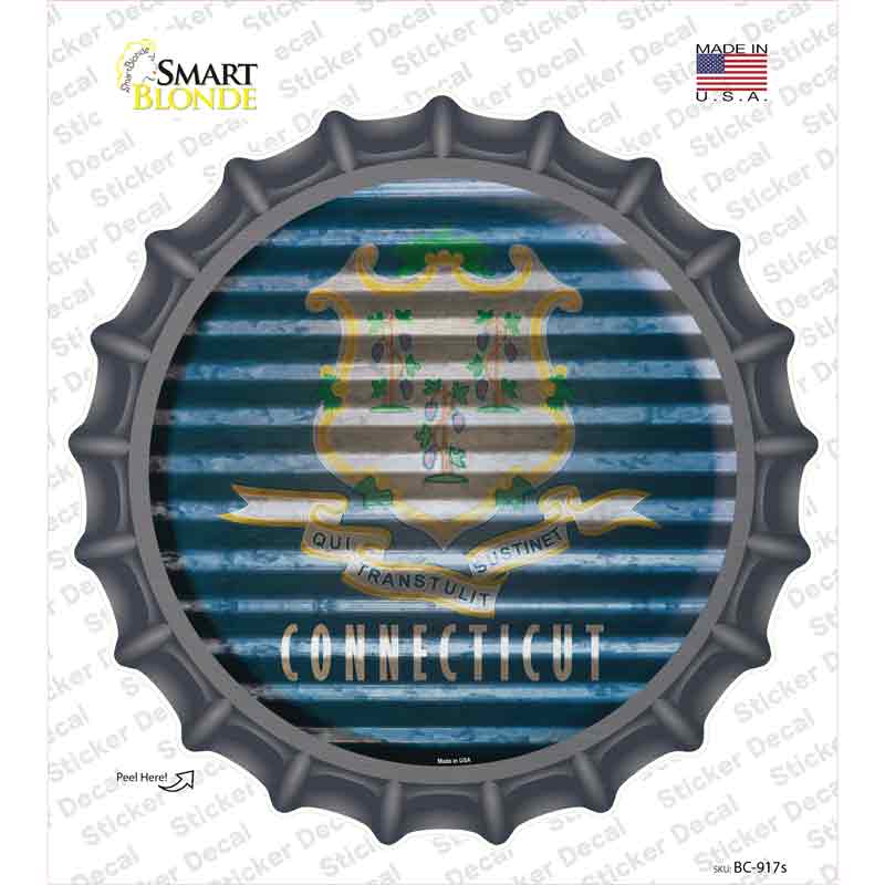 Connecticut Flag Corrugated Novelty Bottle Cap Sticker Decal