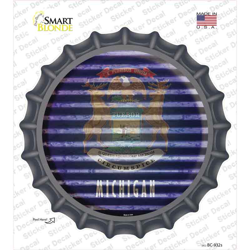Michigan Flag Corrugated Novelty Bottle Cap Sticker Decal