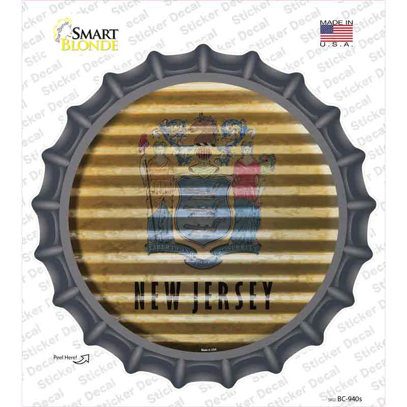 New Jersey Flag Corrugated Novelty Bottle Cap Sticker Decal