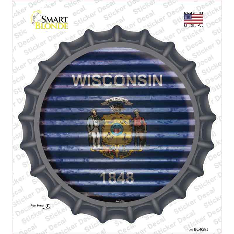 Wisconsin Flag Corrugated Novelty Bottle Cap Sticker Decal