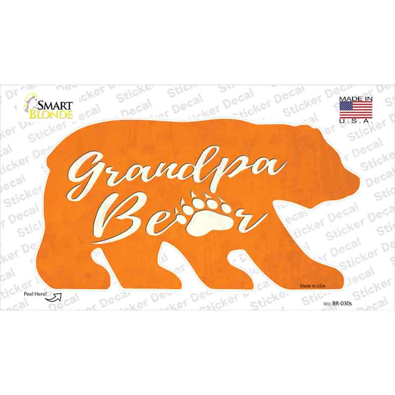 Grandpa Paw Orange Novelty Bear Sticker Decal Small