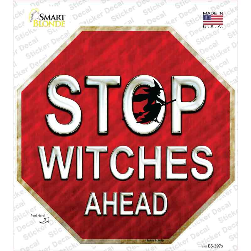 Stop Witches Ahead Novelty Octagon Sticker Decal Small