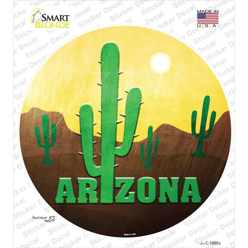 Arizona with Saguaro Novelty Circle Sticker Decal