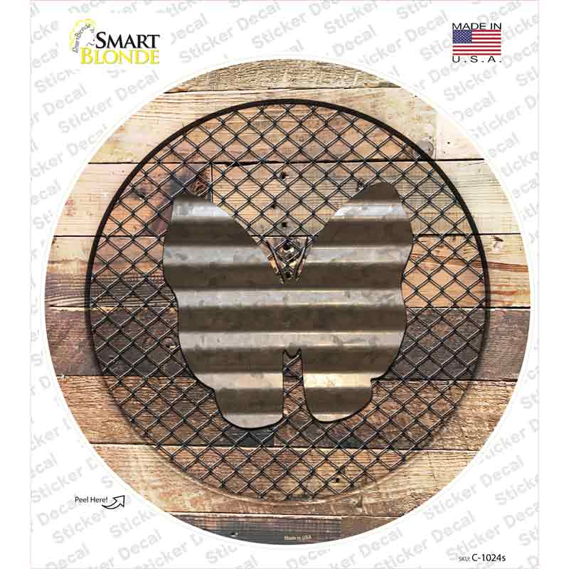 Butterfly on Wood Novelty Circle Sticker Decal