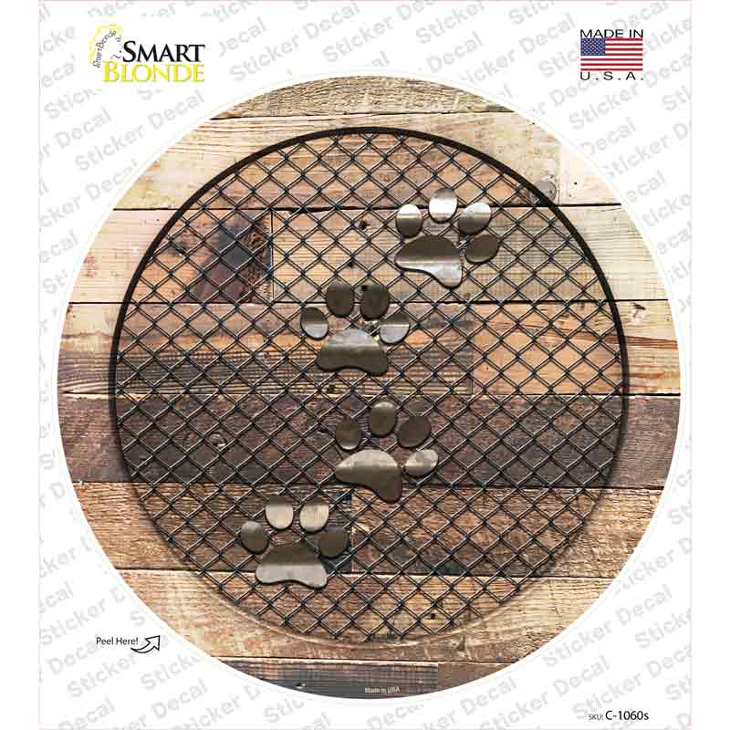 Dog Paws on Wood Novelty Circle Sticker Decal