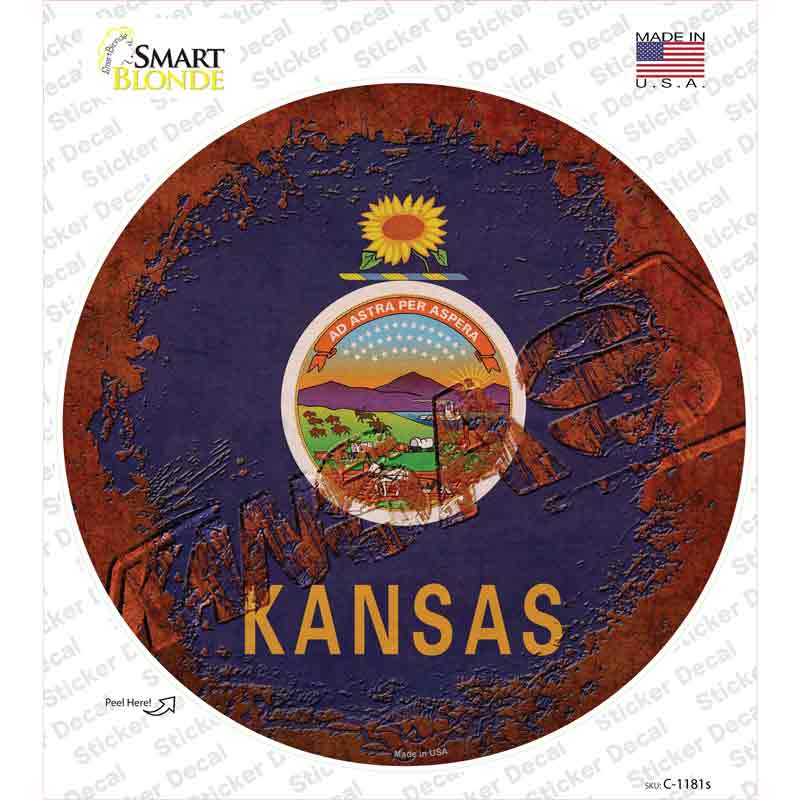 Kansas Rusty Stamped Novelty Circle Sticker Decal