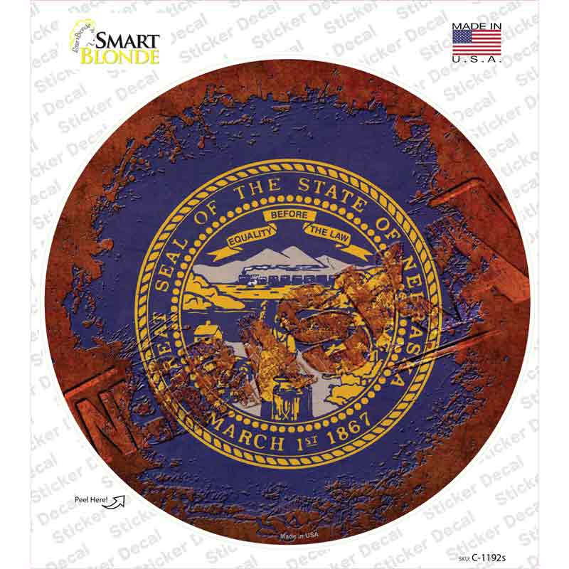 Nebraska Rusty Stamped Novelty Circle Sticker Decal
