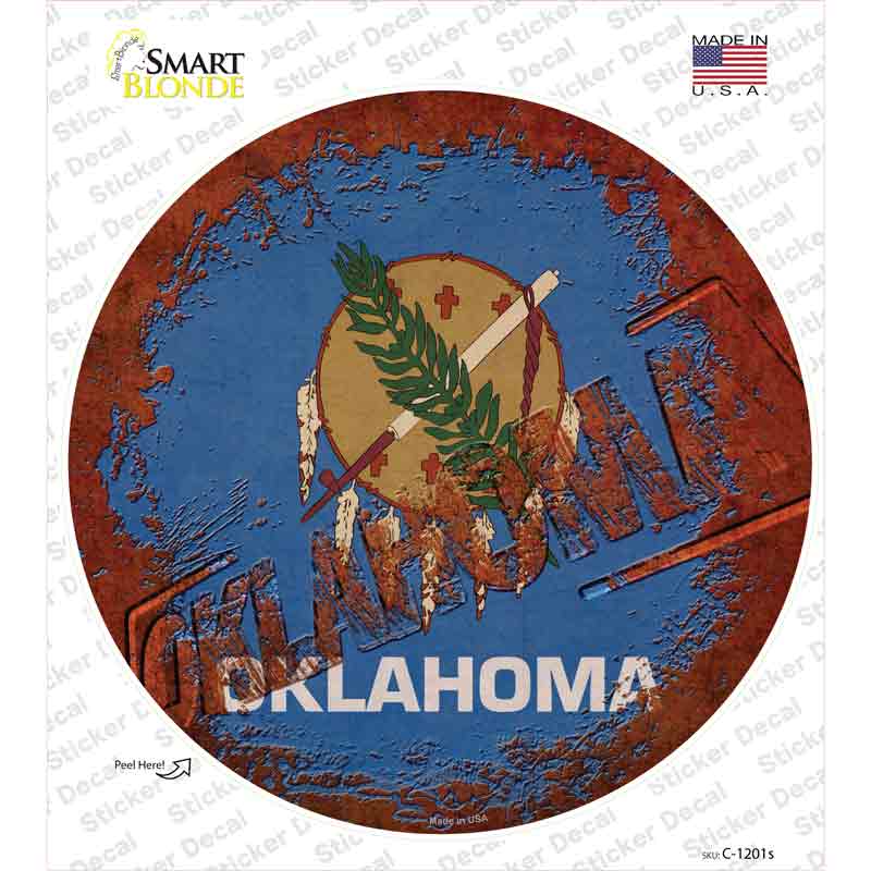 Oklahoma Rusty Stamped Novelty Circle Sticker Decal