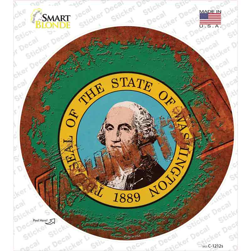 Washington Rusty Stamped Novelty Circle Sticker Decal