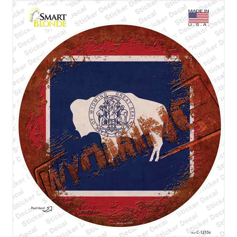 Wyoming Rusty Stamped Novelty Circle Sticker Decal