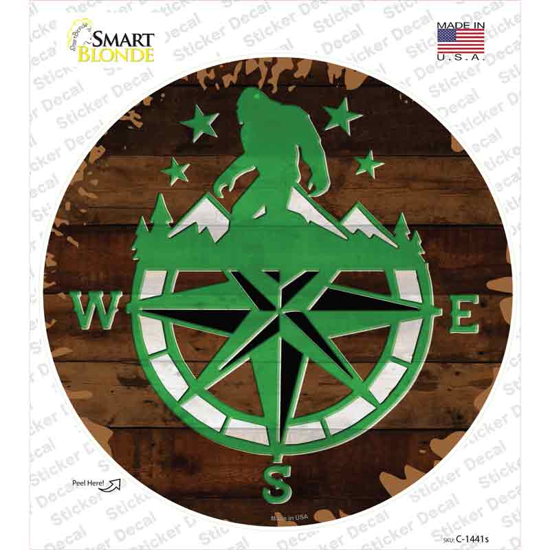 Sasquatch Compass Novelty Circle Sticker Decal