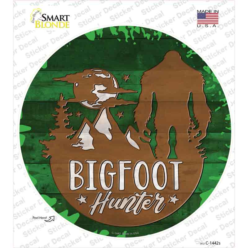 Bigfoot Hunter Silhouette Novelty Circle Sticker Decal