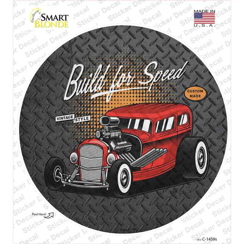 Built For Speed Red Hotrod Novelty Circle Sticker Decal