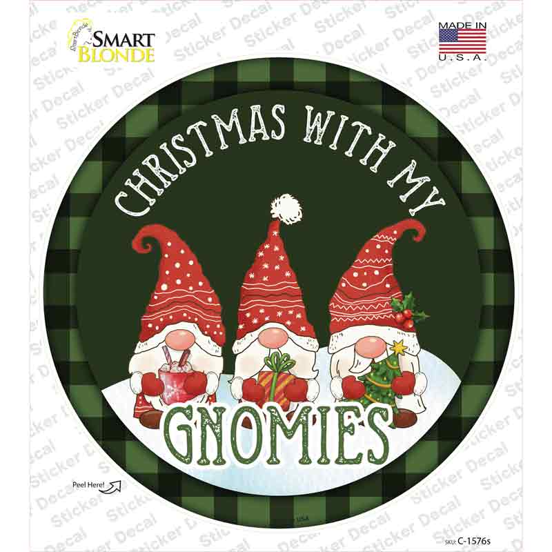 Christmas with my Gnomies Novelty Circle Sticker Decal
