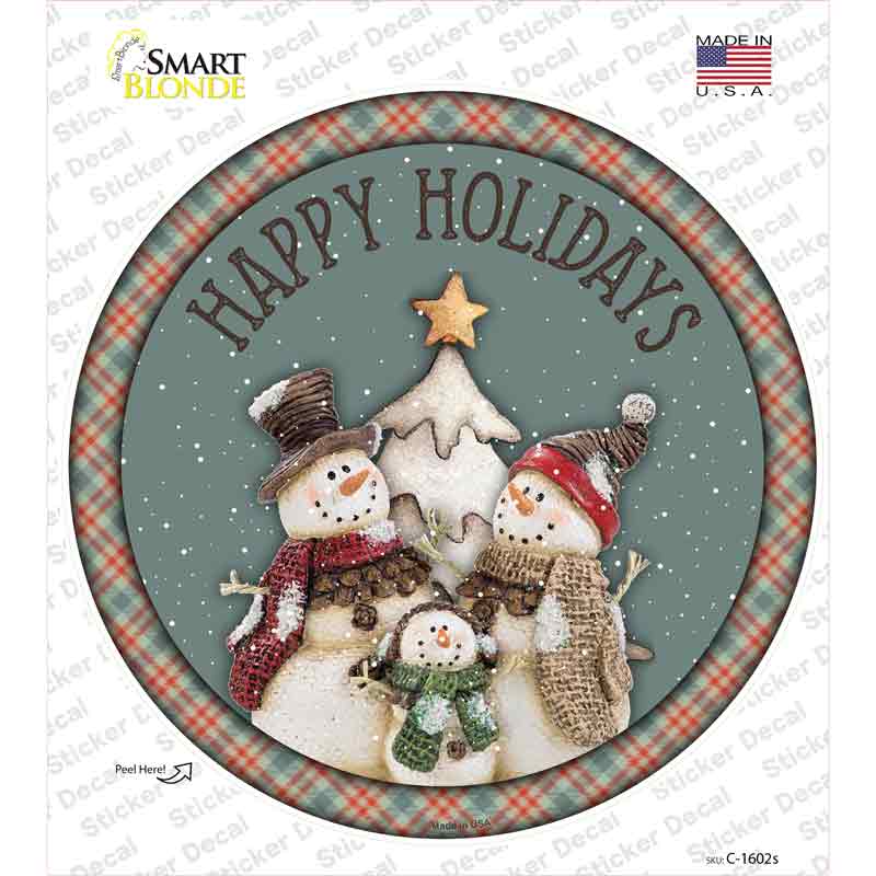 Happy Holidays Snowman Novelty Circle Sticker Decal