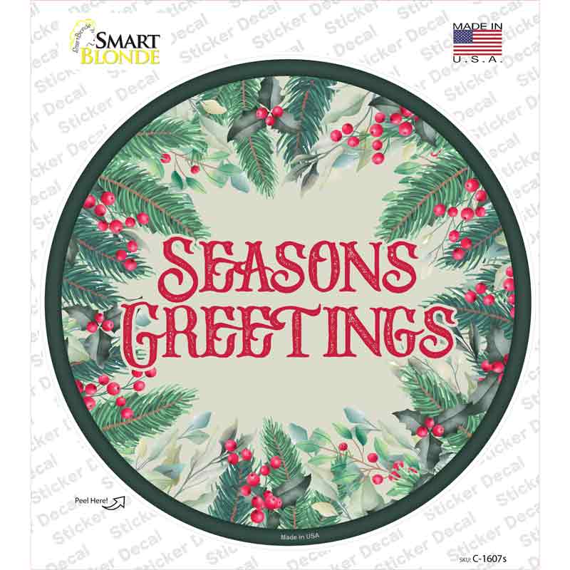 Seasons Greetings Red Novelty Circle Sticker Decal