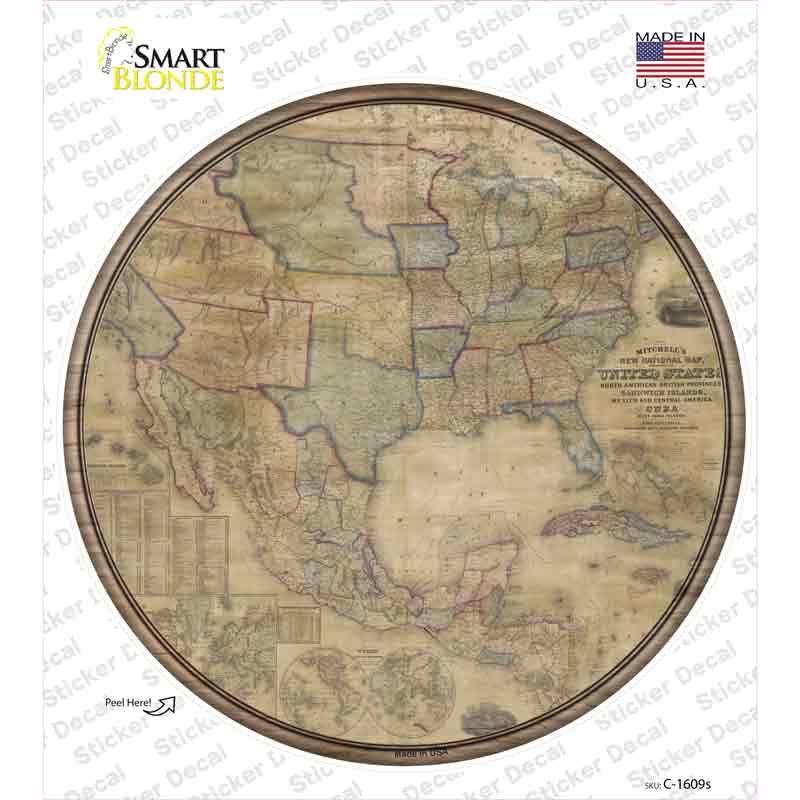 United States Map Novelty Circle Sticker Decal
