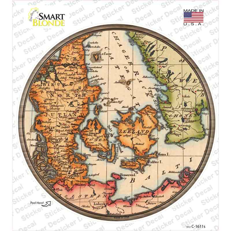 Denmark Map Novelty Circle Sticker Decal