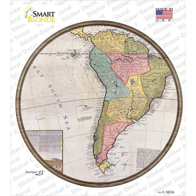 South America Map Novelty Circle Sticker Decal