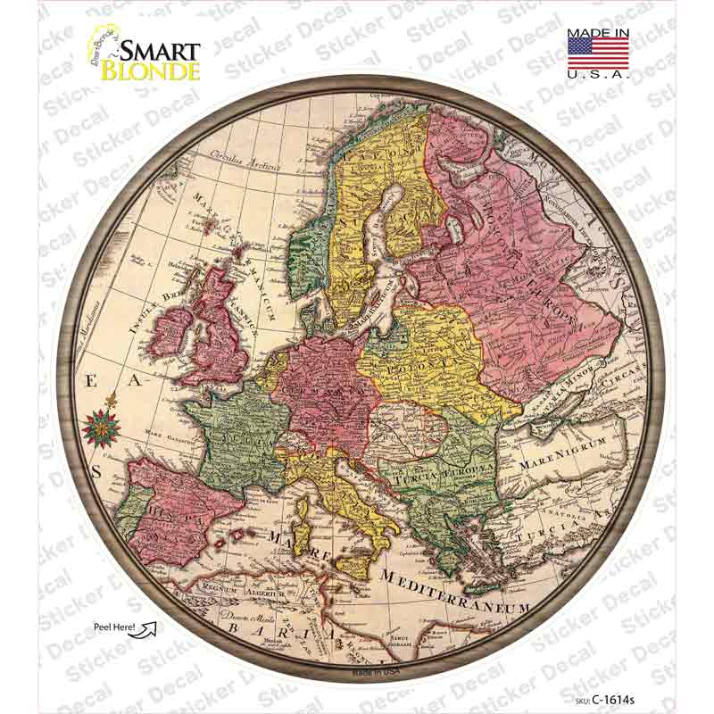Europe Map Novelty Circle Sticker Decal