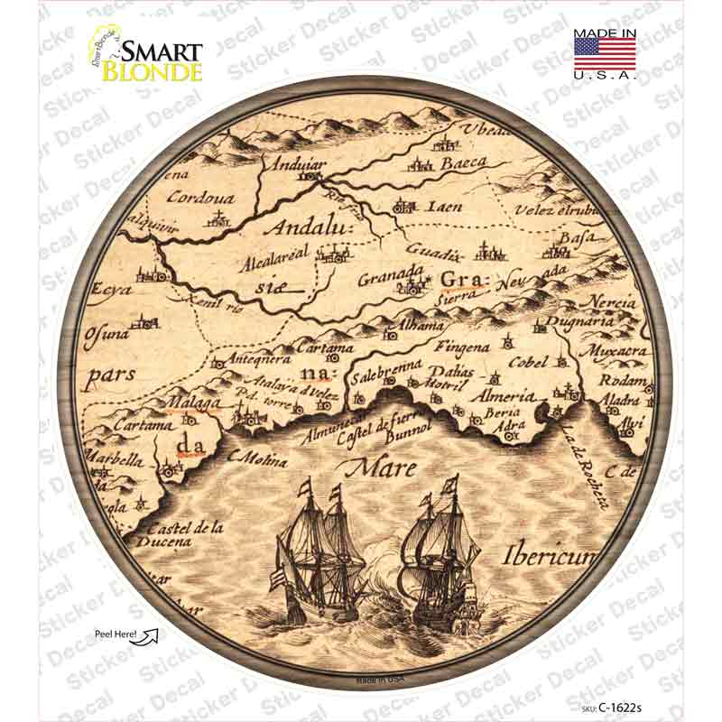 Southern Spain Map Novelty Circle Sticker Decal