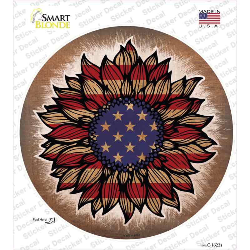 USA Flag Sunflower Novelty Circle Sticker Decal