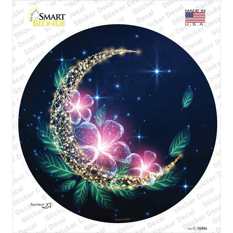 Moon and Flowers Novelty Circle Sticker Decal