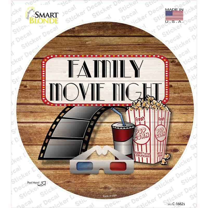 Family Movie Night Novelty Circle Sticker Decal