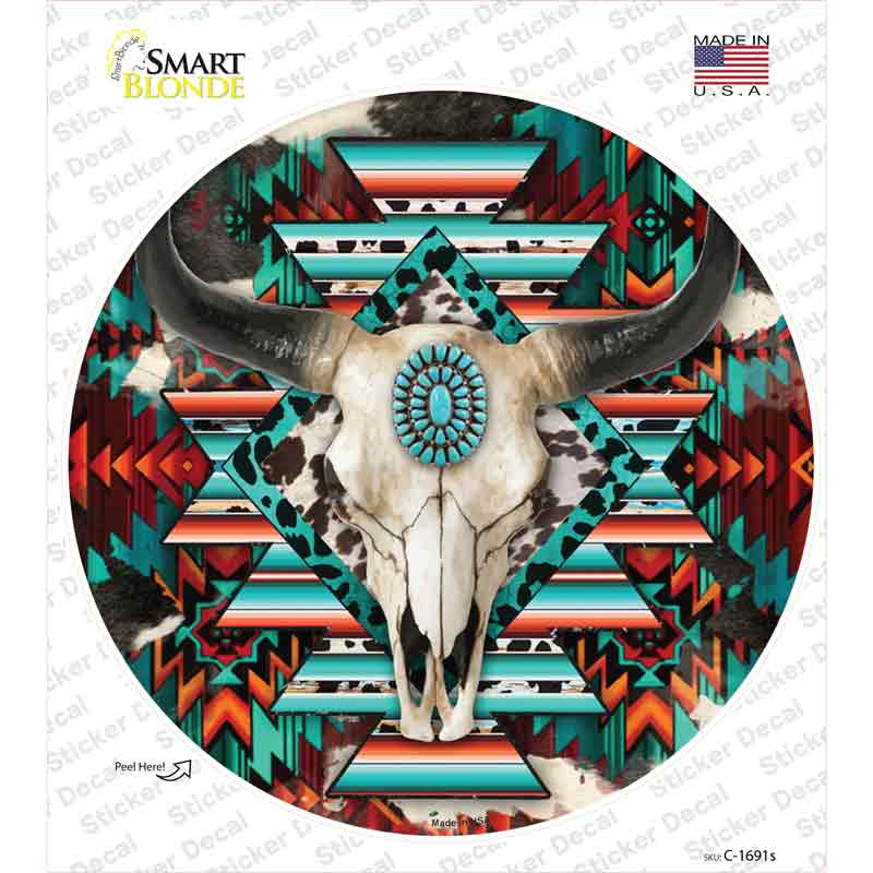 Cow Skull Aztec Vibrant Print Novelty Circle Sticker Decal