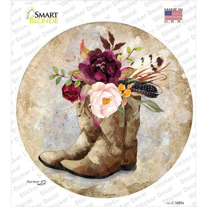 Flowers In Boots Novelty Circle Sticker Decal