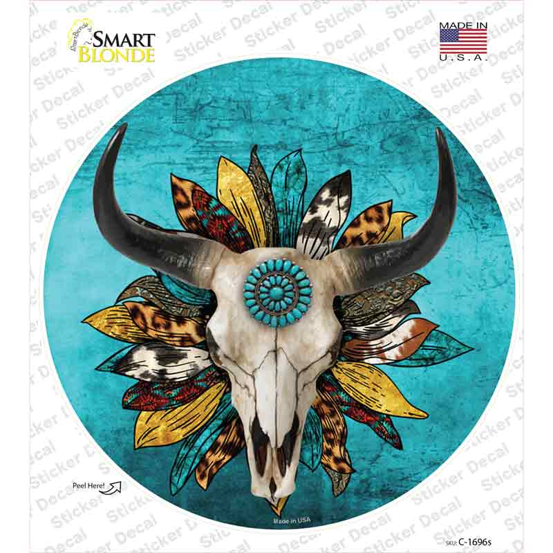 Cow Skull Sunflower Turquoise Novelty Circle Sticker Decal