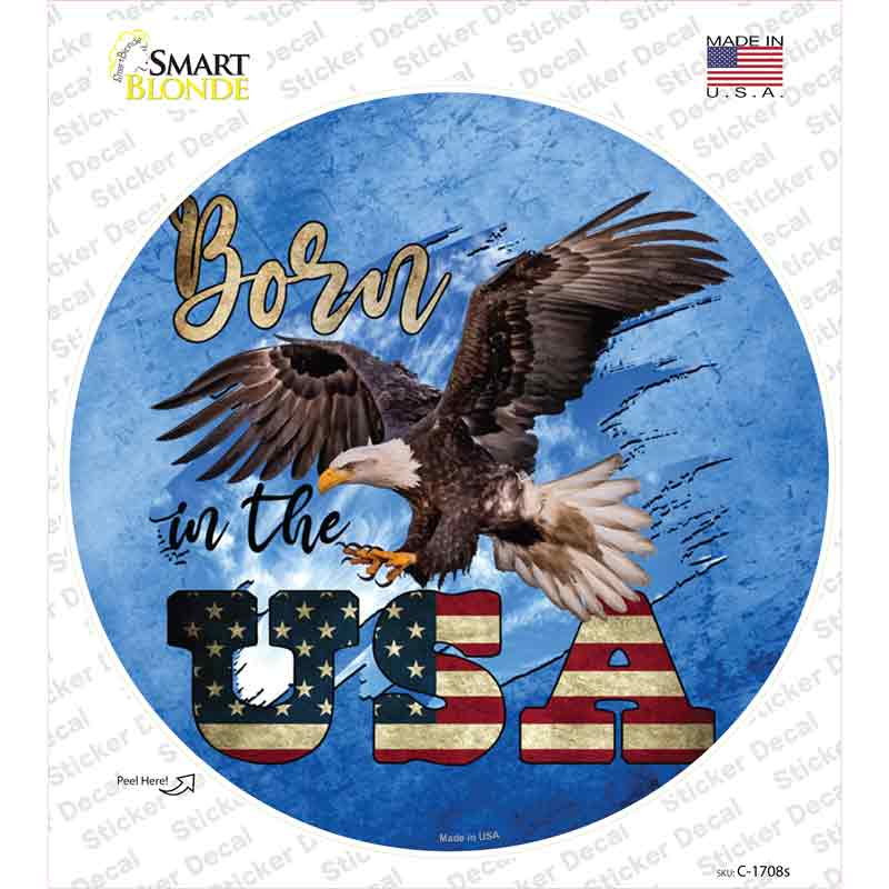 Eagle Born In The USA Blue Novelty Circle Sticker Decal