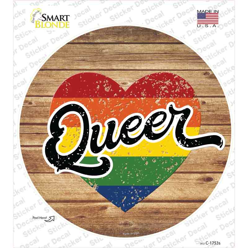 Queer Heart On Wood Novelty Circle Sticker Decal