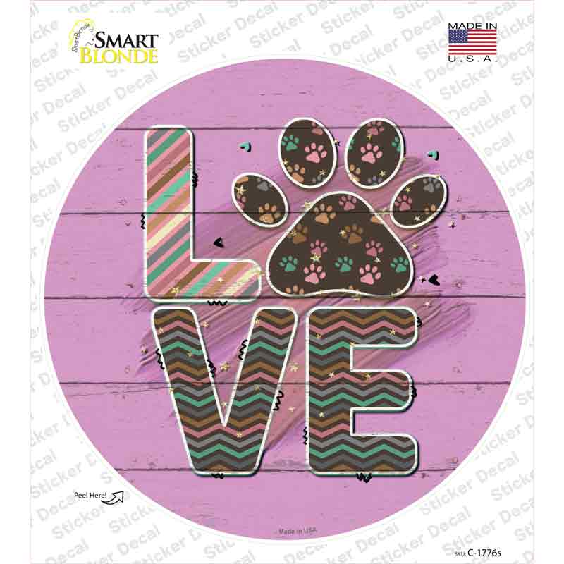 Love Paw Print Novelty Circle Sticker Decal