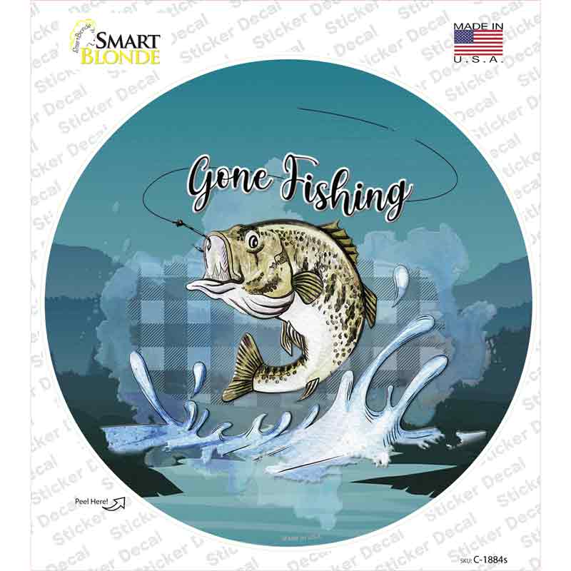 Gone Fishing Novelty Circle Sticker Decal