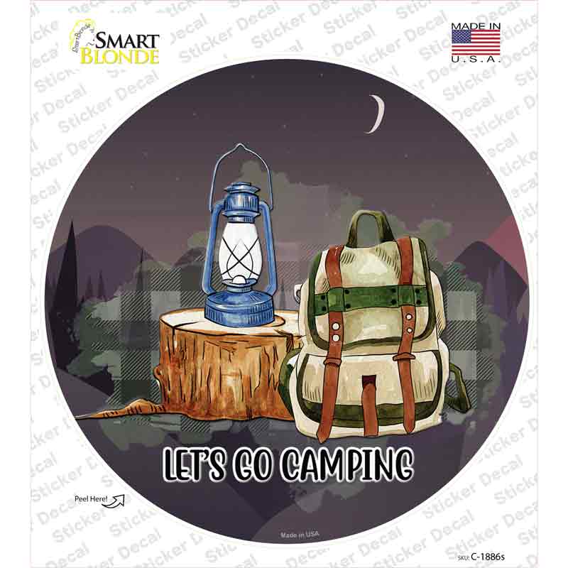 Lets Go Camping Novelty Circle Sticker Decal