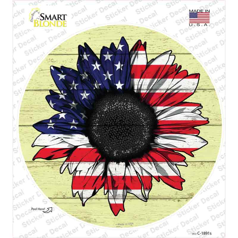 American Flag Sunflower Novelty Circle Sticker Decal