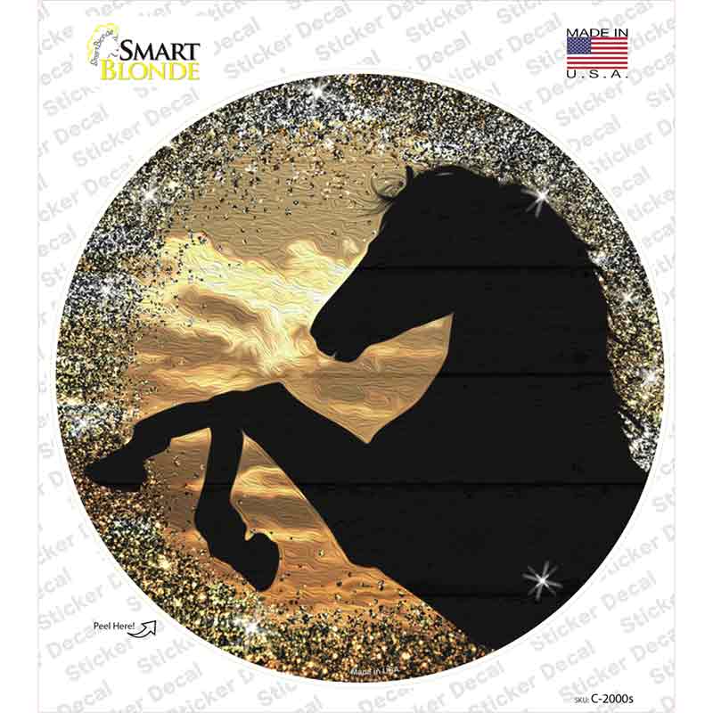 Rearing Horse Closeup Silhouette Novelty Circle Sticker Decal