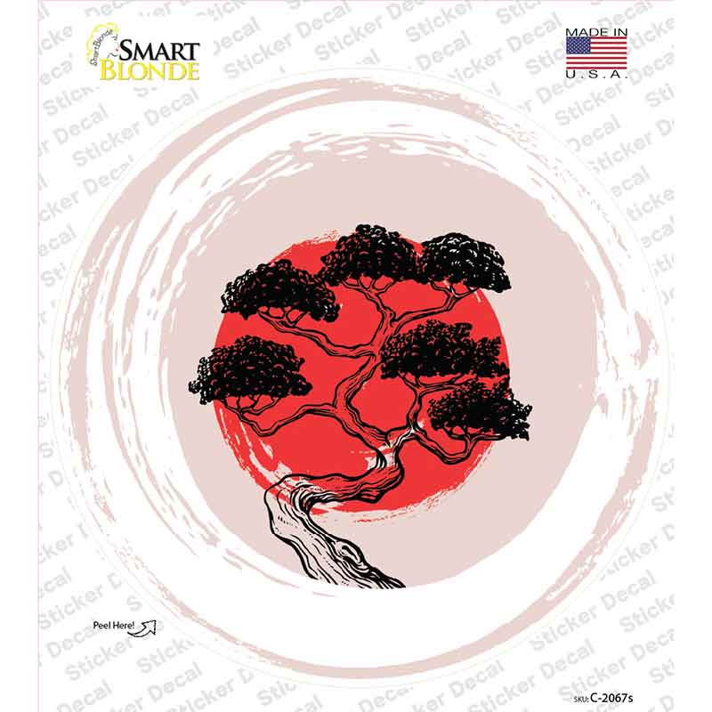 Bonsai & Rising Sun Novelty Circle Sticker Decal C-2067s