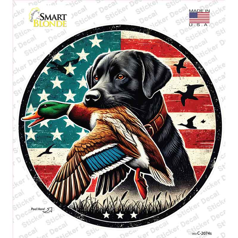 Black Lab with Duck Novelty Circle Sticker Decal C-2074s