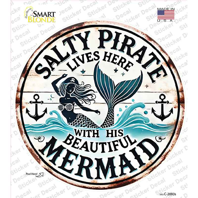 Salty Pirate & Mermaid Novelty Circle Sticker Decal C-2093s
