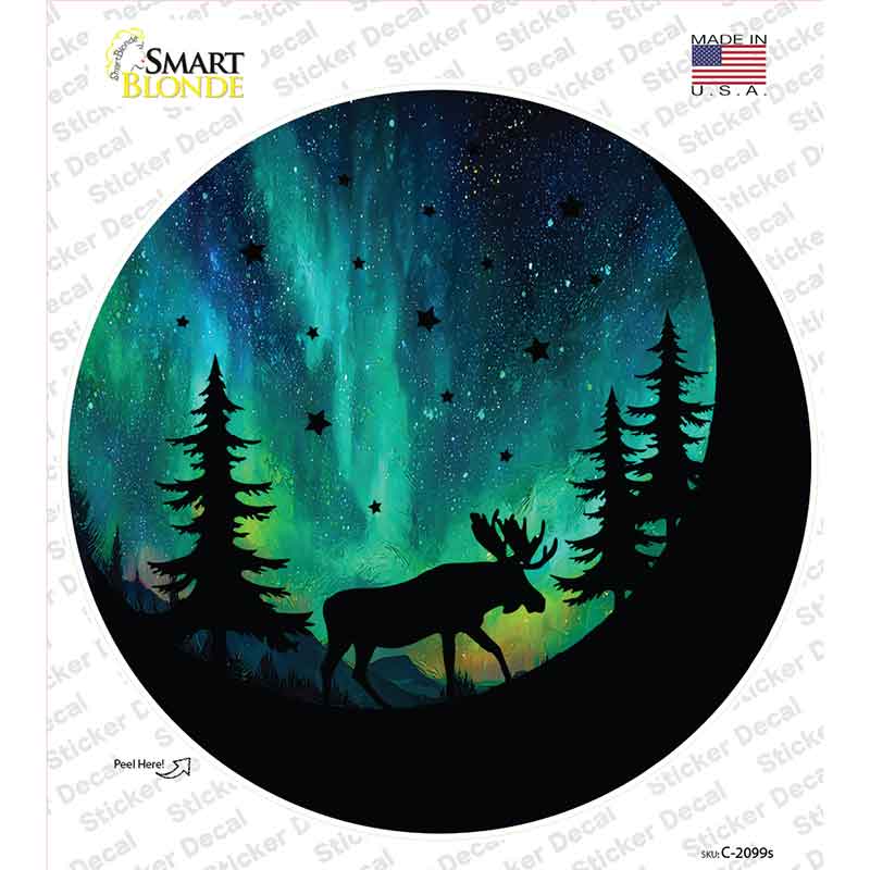 Moose Under the Northern Lights Novelty Circle Sticker Decal C-2099s