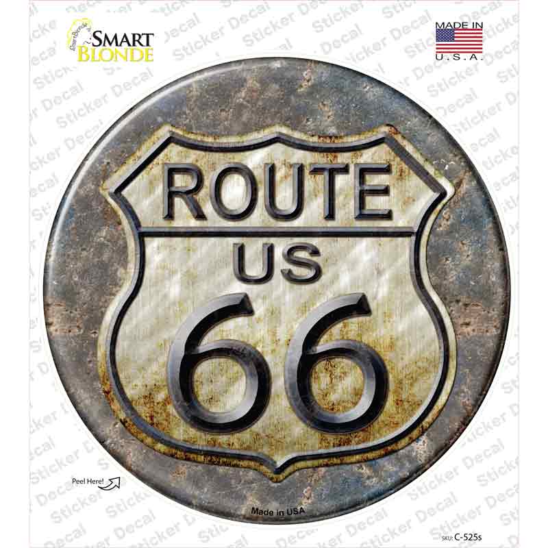 Rusty Route 66 Novelty Circle Sticker Decal