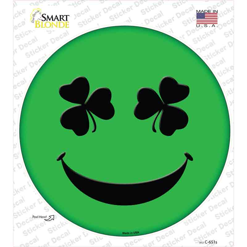 Shamrock Smiling Face Novelty Circle Sticker Decal