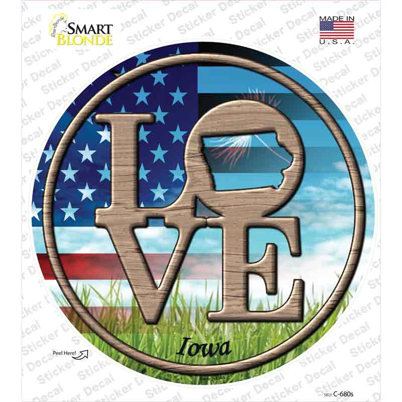 Love Iowa Novelty Circle Sticker Decal