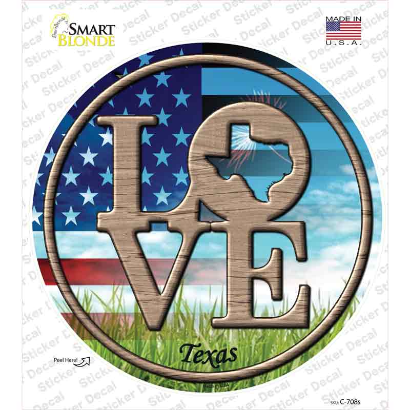Love Texas Novelty Circle Sticker Decal