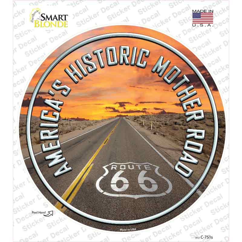 Mother Road Route 66 Novelty Circle Sticker Decal