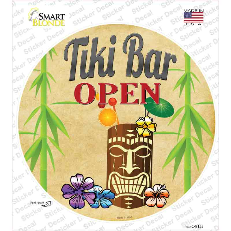 Tiki Bar Open Novelty Circle Sticker Decal