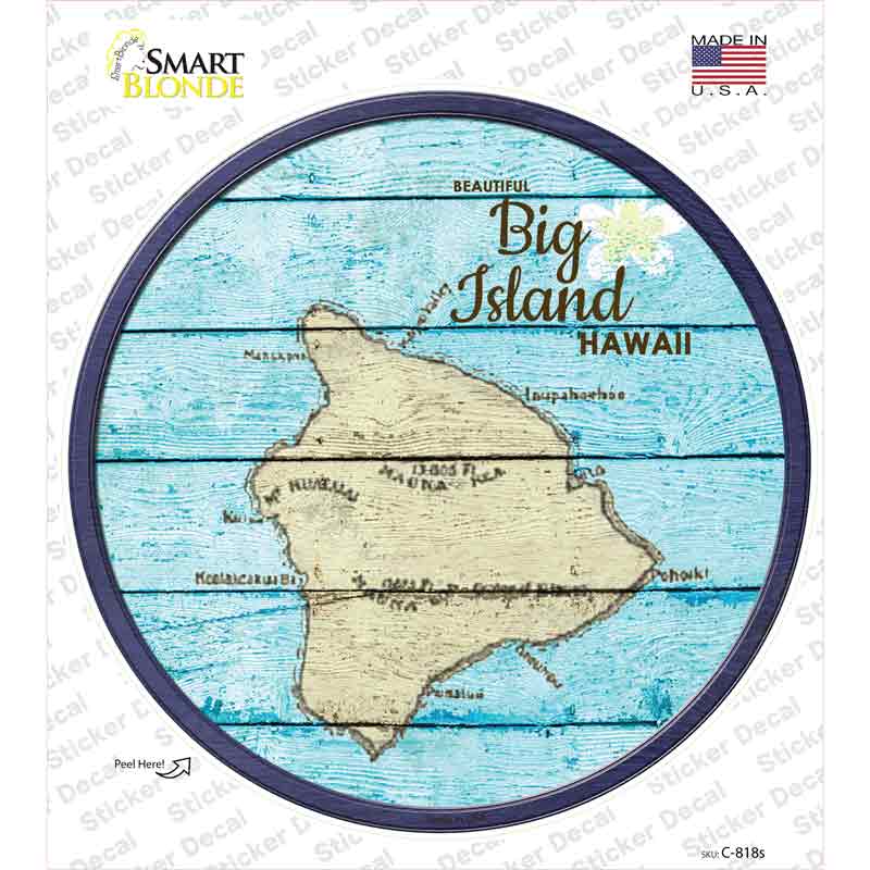 Big Island Hawaii Map Novelty Circle Sticker Decal