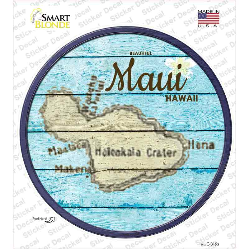 Maui Hawaii Map Novelty Circle Sticker Decal
